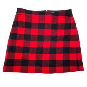 J Crew Wool Blend Buffalo Check Plaid A-Line Skirt Red Black Holiday size 14